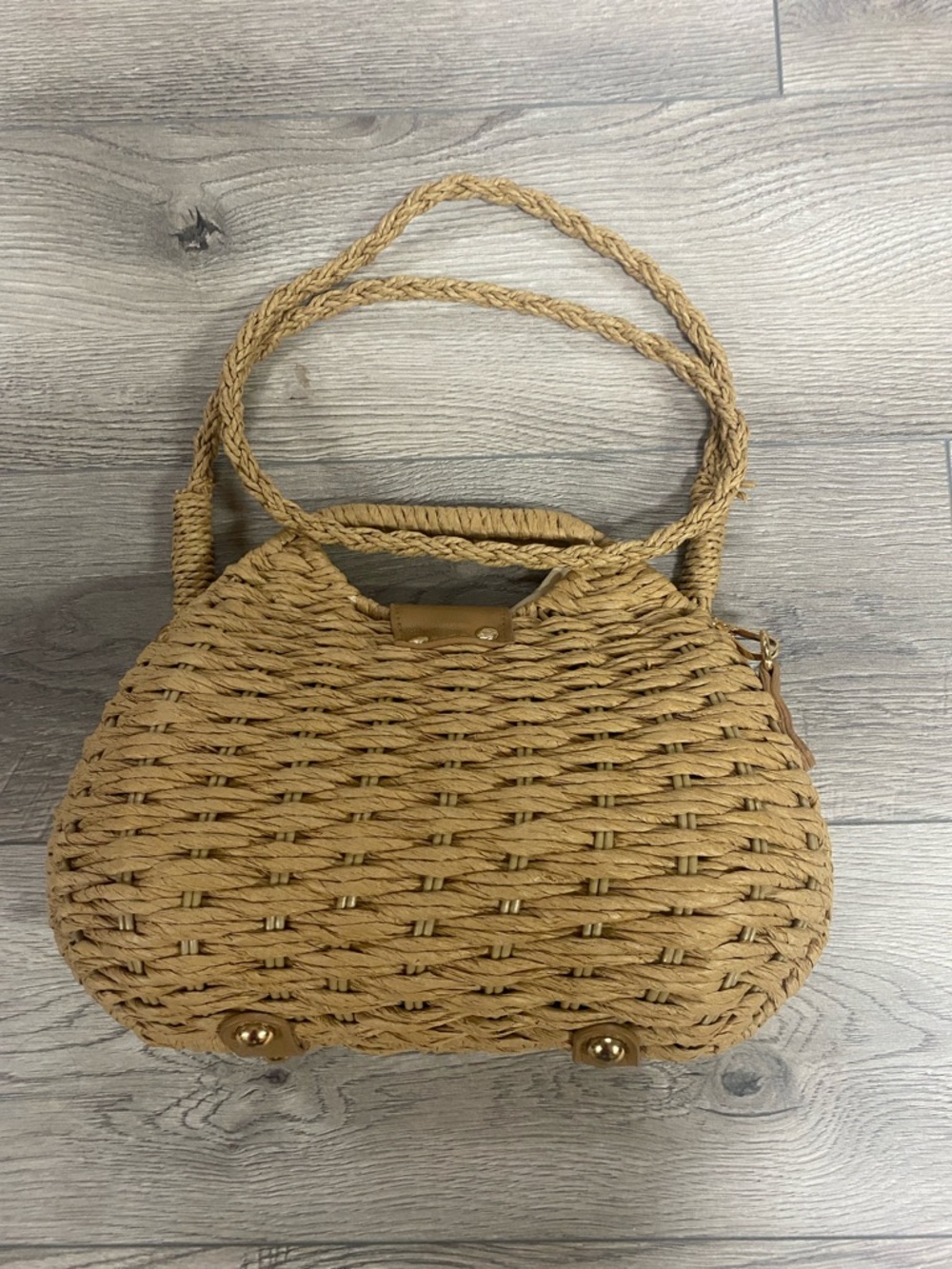 Woven Straw Crossbody Bag in Tan - Women's Shoulder Bag - Picture 2 of 3